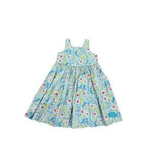 Girls Floral Sundress 6X By Fleur 100% Cotton Lightweight Blue With Pink & Yello
